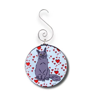 Black Maine Coon Cat Valentines Day Mini Ornament Handmade Holiday Decor Gift - Picture 1 of 5