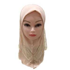 Muslim Kids Girls Hijab Scarf Headwrap Cover Amira Turban Hat Lace Shawl Arab - Picture 1 of 34