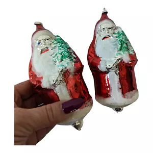 (2) Vintage West Germany 6"  Mercury Glass Santa Christmas Figural Ornaments - Picture 1 of 3
