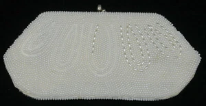 VINTAGE WEISSE PERLEN HANDTASCHE, ABENDTASCHE, HANDTASCHE, MADE IN JAPAN - Bild 1 von 7