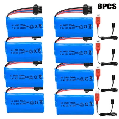 7.4V 700mAh SM-4P Plug Li-ion Battery for RC Car Truck Boat Vehicle +USB Charger - Image 1 of 4