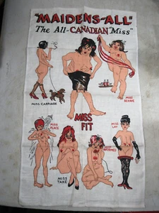 Vintage Textilimpex Novelty Nude Women Maidens Canadian Miss Towel Bar Pub Sign - Picture 1 of 9