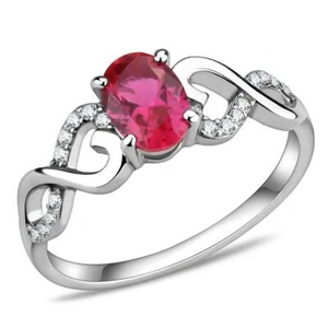 Anillo Ovalado Rubí Rojo CZ 7x5mm Julio Piedra de Nacimiento Acero Inoxidable TK316 - Imagen 1 de 9