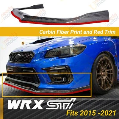 Se adapta a Subaru WRX STI 2015-21 fibra de carbono rojo moldura parachoques delantero carrocería alerón labial Foto 1 de 4