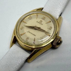 Vintage Omega Seamaster Swiss Hand-Winding Watch Women Gold Tone Leather Band - Picture 1 of 6