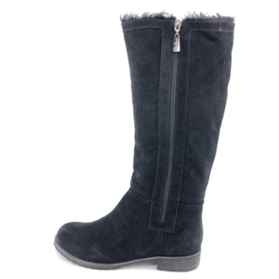 Matt Bernson Black Leather Tall Winter Boots Womens Size 8M Faux Fur Double Zip - Image 1 of 4