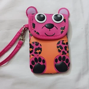 Tween Brands Kids Wristlet Animal Leopard Cat Pink Orange Black EUC - Picture 1 of 6