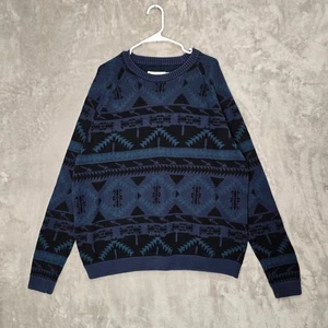 Mossimo Blue Black Geometric Aztec Pattern Knit Sweater Men's XXL Cotton - Picture 1 of 9