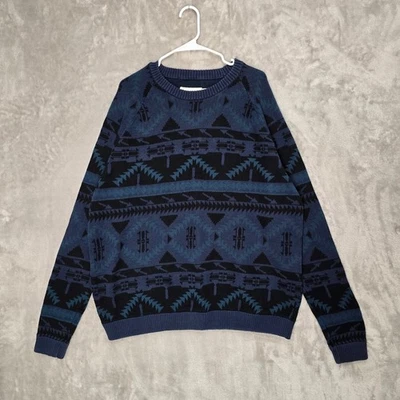 Mossimo Blue Black Geometric Aztec Pattern Knit Sweater Men's XXL Cotton - Image 1 of 4