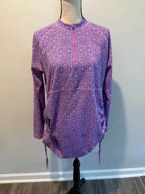 Top de natación Coolibar protector contra erupciones UPF 50 estampado geométrico acanalado para mujer talla XL púrpura Foto 1 de 4