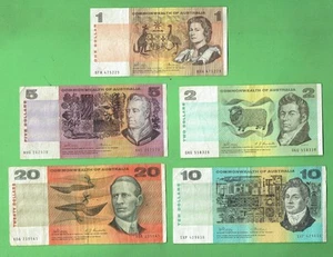 #D177. AUSTRALIAN WELL CIRCULATED C of A PAPER BANKNOTES $1, $2, $5, $10 & $20 - Bild 1 von 2