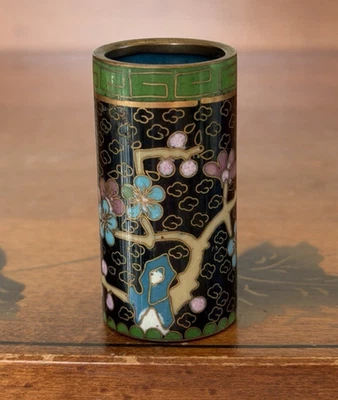 Soporte para palillo de dientes cloisonné chino o soporte para fósforos esmalte flor de cerezo Foto 1 de 4