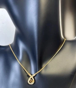 Christian Dior Necklace CD Logo Rhinestone Pendant, Gold Chain Authentic - Picture 1 of 11