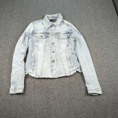 Chaqueta Joseph Ribkoff Mujer Pequeña Azul Jean Estrás Denim Abotonada Bling Foto 1 de 4