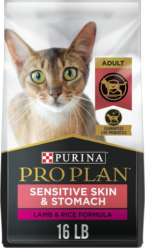 Purina Pro Plan Piel Sensible y Estómago, Comida Seca para Gatos, Cordero y Arroz, Bolsa de 16 lb Foto 1 de 4