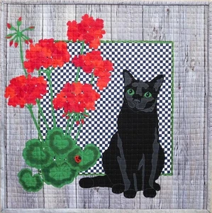 Feline Drive Fabric REMI'S GERANIUMS Cat Flowers Applique - Paper Pattern - Picture 1 of 8