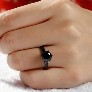 2Ct Round Lab Created Black Solitaire Engagement Ring 14k Black Gold Plated - Picture 1 of 3