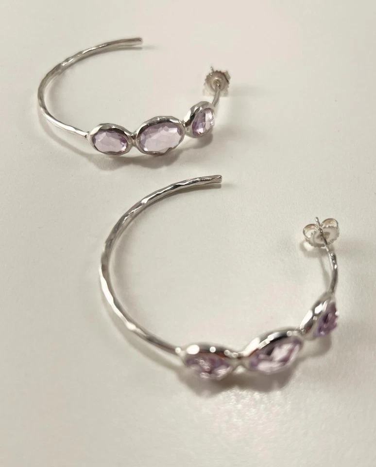 IPPOLITA ROCK CANDY 925 STERLING SILVER AMETHYST 3-STONE HOOP EARRINGS - Image 1 of 4