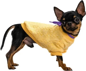 Dog Clothes Knitted Sweater Coat Cozy Warm Winter Pullover Yellow (Small) - Picture 1 of 6
