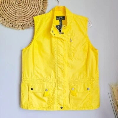 Ralph Lauren, New, Yellow Nylon Snap Zip Fron Cargo Utility Vest, Size Large - Image 1 of 4