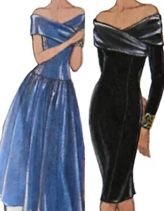 1980s Shawl Wrap Collar Full Skirt Pencil Formal Dress Sewing Pattern Style 1809 - Picture 1 of 3