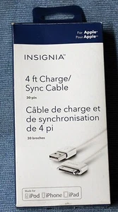 INSIGNIA 4FT. CHARGER/SYNC CABLE (WHITE 30-Pin) - NS-A3SCW-C - Picture 1 of 3