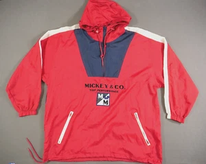 Vintage Disney Mickey Windbreaker Jacket Medium 90s Red Zip Logo Hooded - Picture 1 of 17