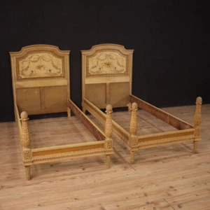 Pair of beds Louis XVI style lacquered wood painted furniture 20th century 60s - Picture 1 of 12