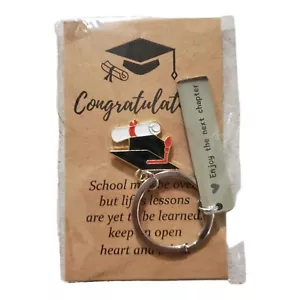 Graduation Keychain Gift Engraved Silver Modern Era 'Enjoy the Next Chapter' - Picture 1 of 10