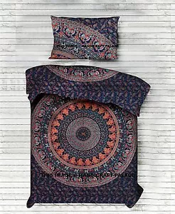 Funda Nórdica Mandala De Elefante Indio Azul Conjunto De Colcha Twin - Imagen 1 de 3