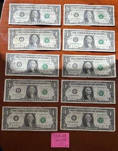 Dollar Bill Set Of 10 Triple Special Fancy Serial Numbers 000 To 999 - Picture 1 of 2