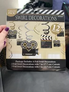 HOLLYWOOD Lights Camera Action SWIRL DECORATIONS (12) ~ Birthday Party Supplies - Picture 1 of 2