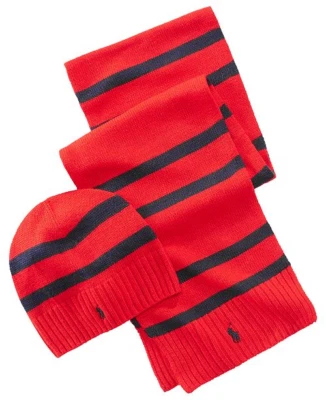 Polo Ralph Lauren Para hombres Jacquard Big Pony Sombrero Gorro Bufanda Conjunto de Regalo Color Rojo OS Foto 1 de 4