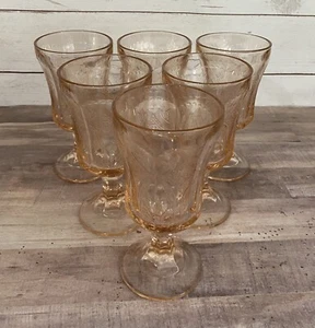 Set of 6 Vintage Pink Indiana Glass Madrid Footed Water Wine Drink Goblets 8oz - Picture 1 of 3