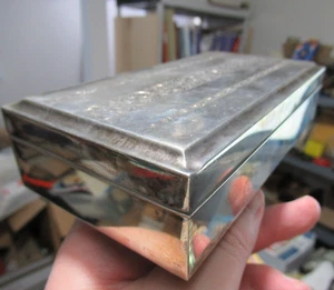 Caja de cigarros vintage plateada, plata alta 950, 6" por 3,25", inserción de madera, 232 gramos - Imagen 1 de 8