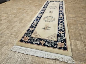 2.6x8 CHINESE RUG VINTAGE AUBUSSON PEKING AUTHENTIC 100% WOOL ORIENTAL RUG - Picture 1 of 12