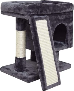 Small Cat Tree Tower w/ Perch Condo Scratching Post for Indoor Cats - Grey - Picture 1 of 12