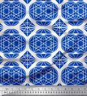 Soimoi Blue Cotton Poplin Fabric Triangle &amp; Art Geometric Print-qWu