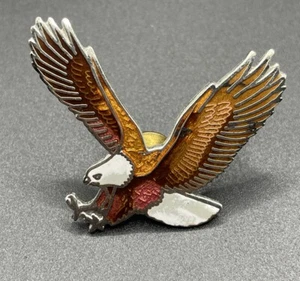 VTG Soaring American Bald Eagle Bird Enamel Biker Vest Hat Lapel Pin Brown White - Picture 1 of 3