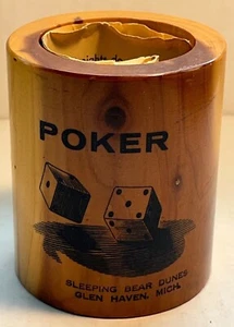 Vintage Wooden Poker Dice Cup Glen Haven Sleeping Bear Dunes Michigan Souvenir - Picture 1 of 7