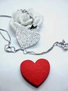 COLLANA DONNA ARGENTO 925  CON PENDENTE /CIONDOLO CUORE pave' zirconi bianchi - Foto 1 di 10