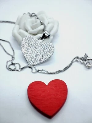 COLLANA DONNA ARGENTO 925  CON PENDENTE /CIONDOLO CUORE pave' zirconi bianchi - Immagine 1 di 4