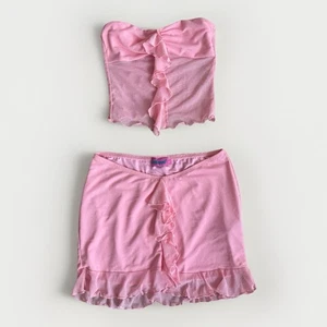 Y2K Edikted Gr. XS Rosa Cropped Mesh 2-teiliges Set Top Rock Strand Barbie Core - Bild 1 von 9