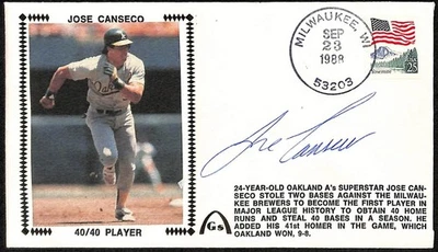 Jose Canseco Autographed First Day Cover FDC A's 40/40 - Image 1 of 2