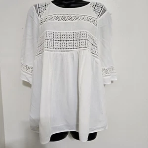 DANIEL RAINN Levana Crochet Lightweight Retro Boho Flowy Loose Fit Top L White - Picture 1 of 15