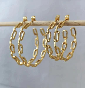 Eslabones de cadena dorados Chunky Statement criollos chapados en oro de 18 quilates tendencia - Imagen 1 de 6