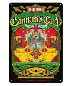 LETRERO DE LATA DE METAL HIGH TIMES WEED TAZA DE CANNABIS AMSTERDAM 2013 26º ARTE ANUAL DE LOS LEONES - Imagen 1 de 1