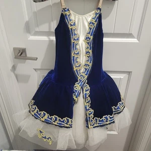 Dance Costume Blue Velvet with Gold Revolution 0170 Ballet Sequin Tutu Size MA - Picture 1 of 14