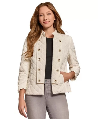 Chaqueta militar Jones New York Petite acolchada frente abierto blanca PL para mujer Foto 1 de 4