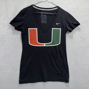 Nike Miami University T Shirt Womens Size Medium Slim Fit Black V Neck - Picture 1 of 11